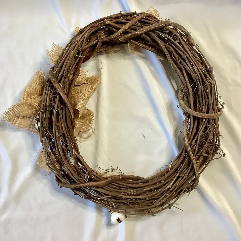 Cotton Willow Wreath with Burlap Accents